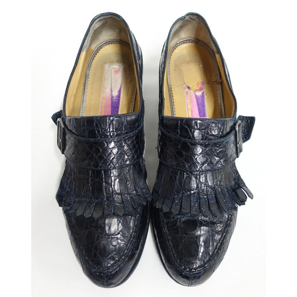 SUSAN BENNIS WARREN EDWARDS Men Genuine Crocodile Loafers Size 11 D Navy Blue
